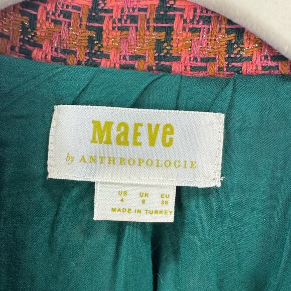 Anthropologie Maeve Pink Tweed Cropped Blazer Jacket – Size 4 - Picture 10 of 10